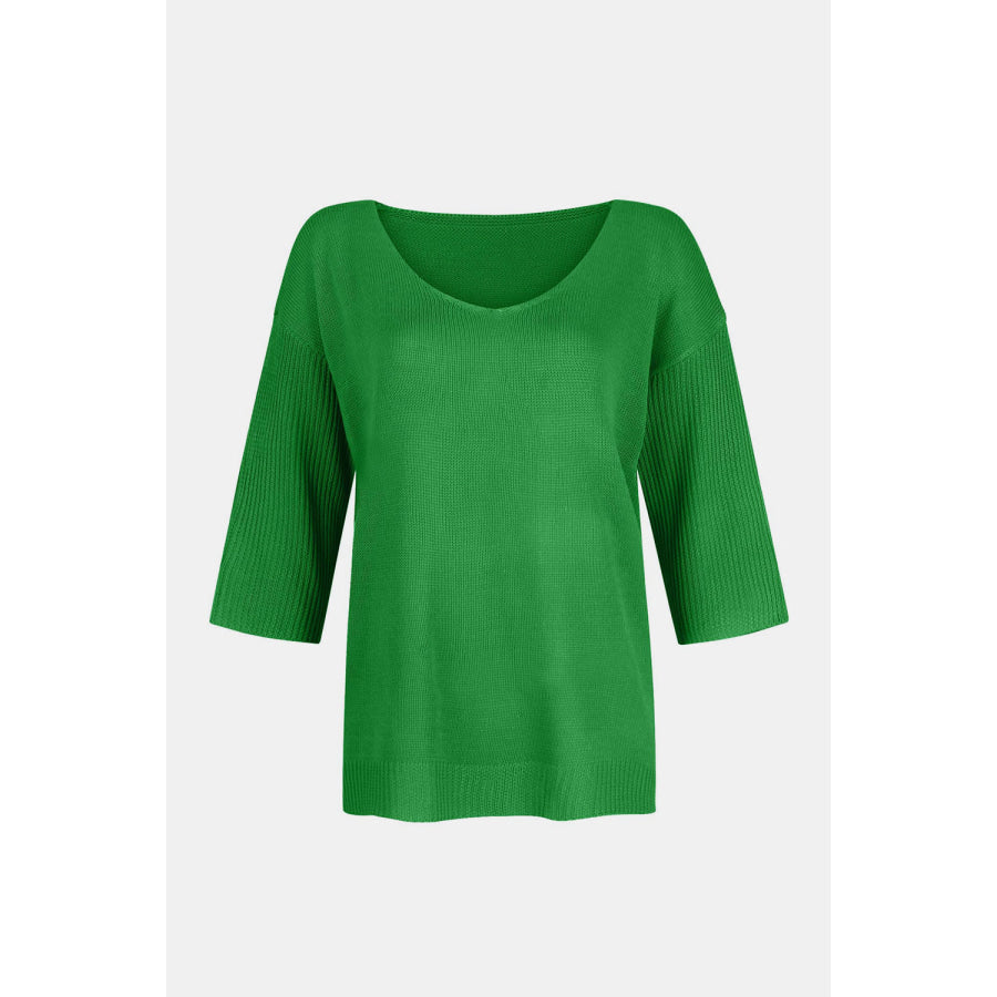V-Neck Three-Quarter Sleeve Knit Top Apparel and Accessories