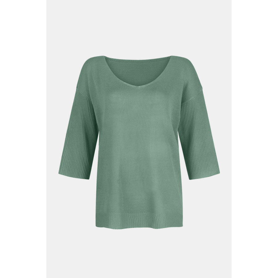 V-Neck Three-Quarter Sleeve Knit Top Apparel and Accessories
