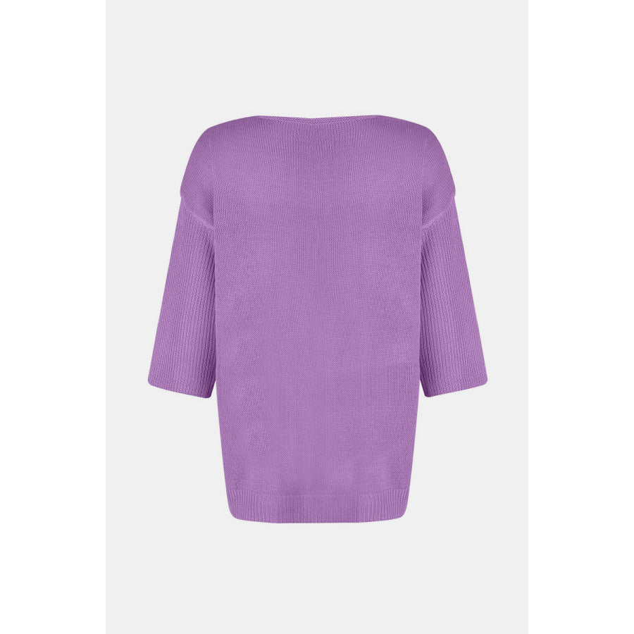 V-Neck Three-Quarter Sleeve Knit Top Apparel and Accessories
