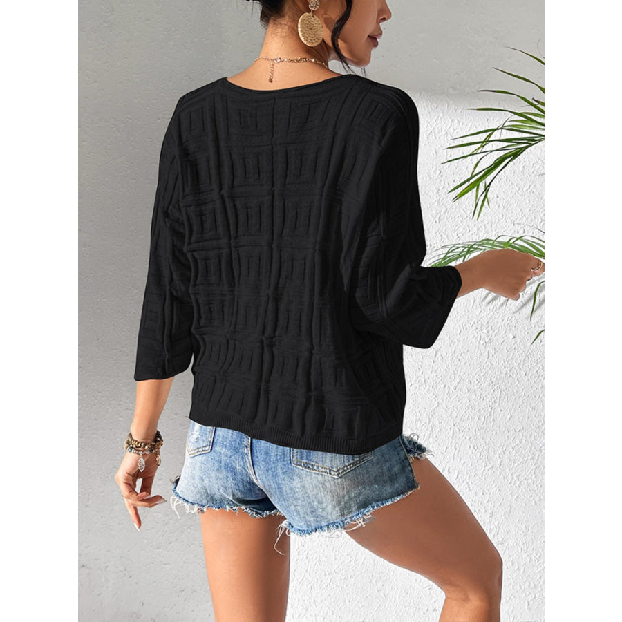 V-Neck Three-Quarter Sleeve Knit Top Apparel and Accessories