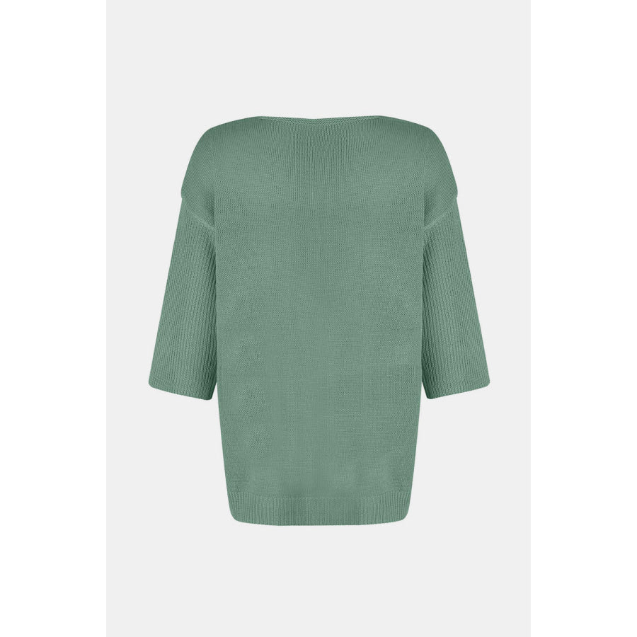V-Neck Three-Quarter Sleeve Knit Top Apparel and Accessories