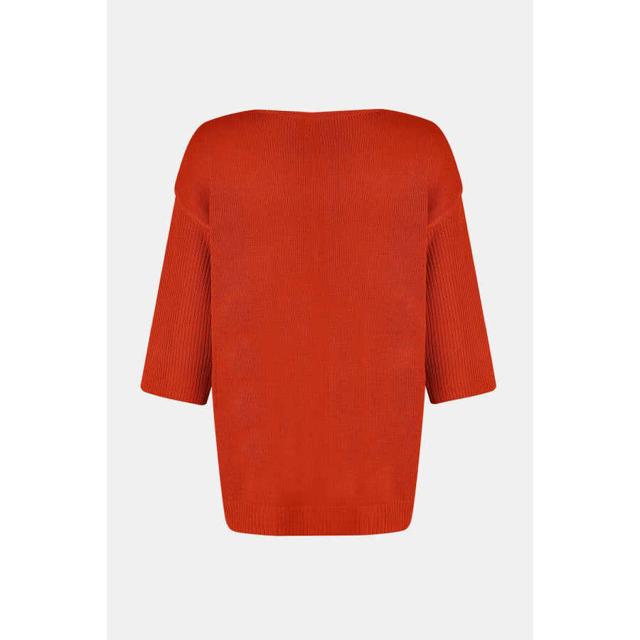 V-Neck Three-Quarter Sleeve Knit Top Apparel and Accessories