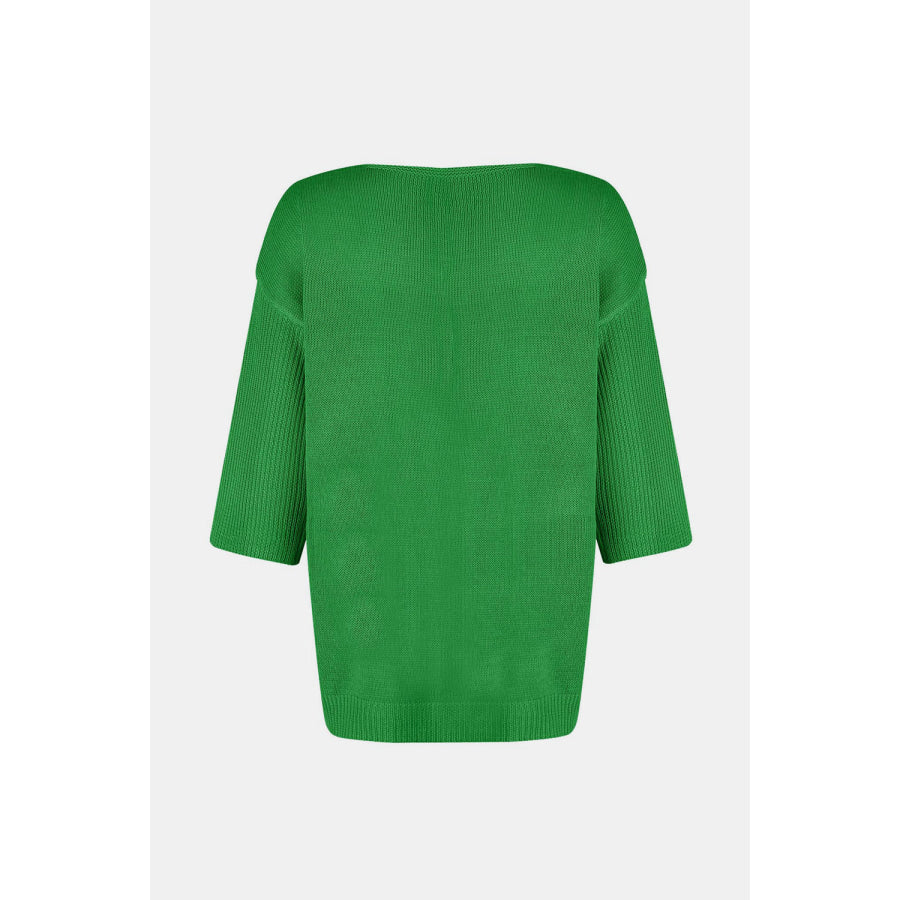 V-Neck Three-Quarter Sleeve Knit Top Apparel and Accessories