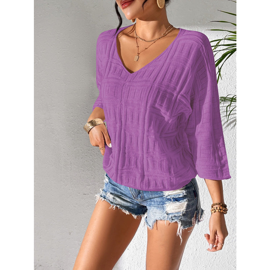 V-Neck Three-Quarter Sleeve Knit Top Apparel and Accessories