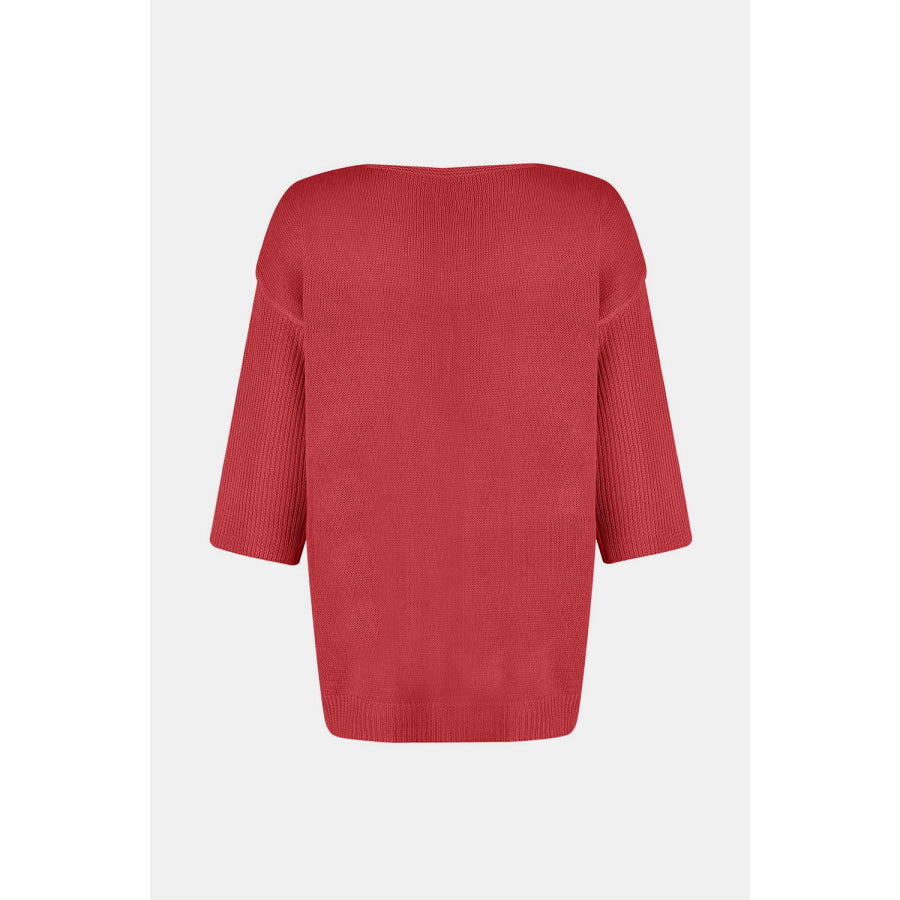 V-Neck Three-Quarter Sleeve Knit Top Apparel and Accessories