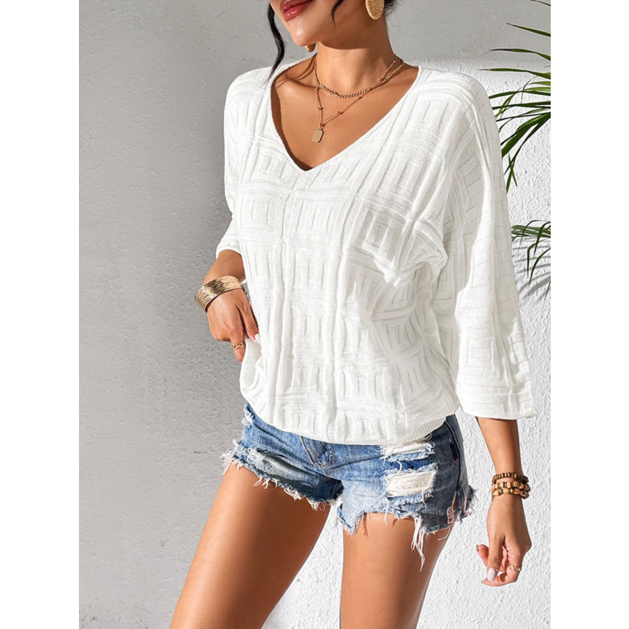V-Neck Three-Quarter Sleeve Knit Top Apparel and Accessories