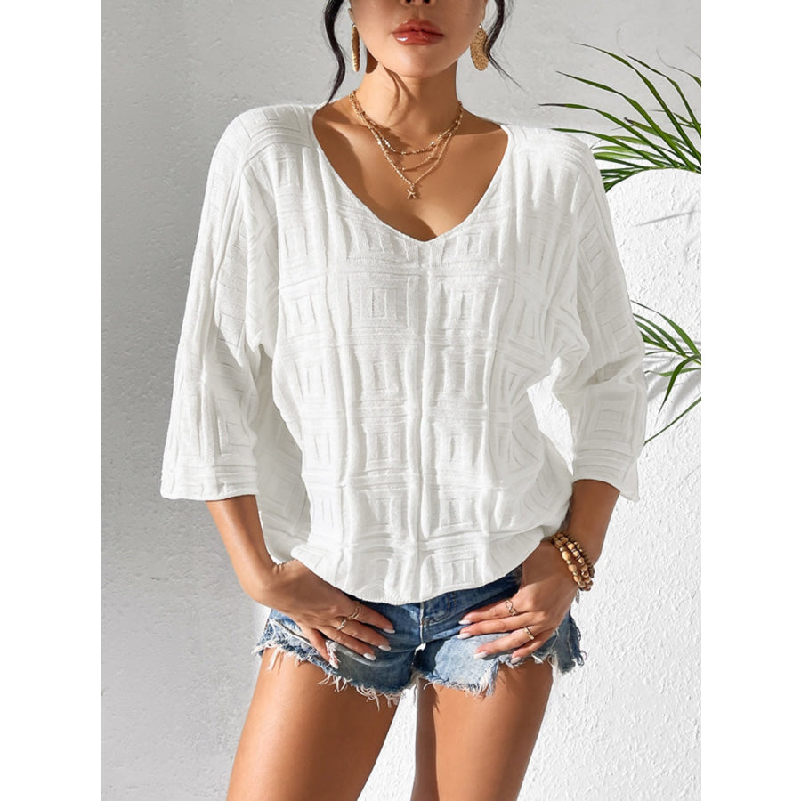V-Neck Three-Quarter Sleeve Knit Top Apparel and Accessories