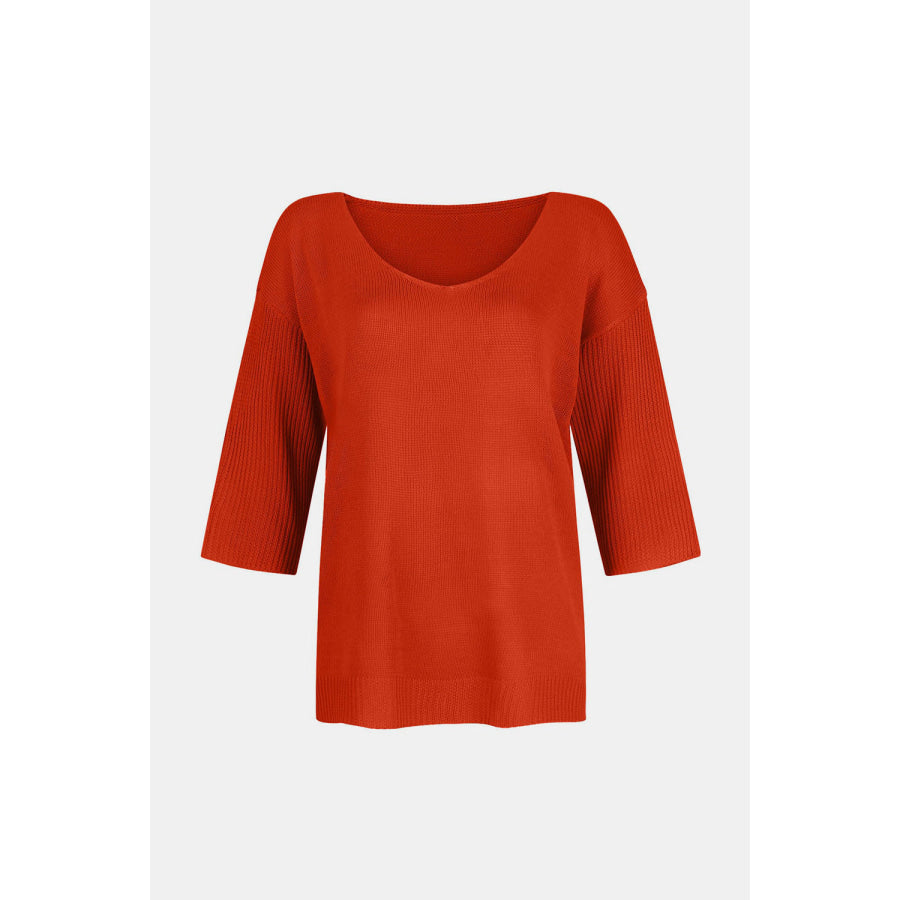 V-Neck Three-Quarter Sleeve Knit Top Apparel and Accessories