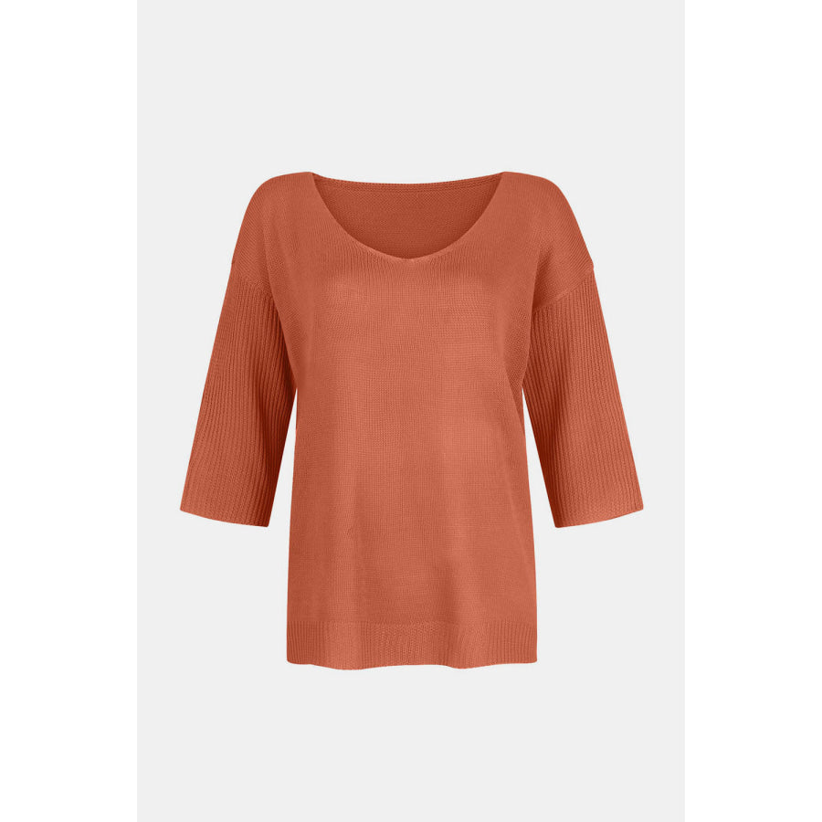 V-Neck Three-Quarter Sleeve Knit Top Apparel and Accessories