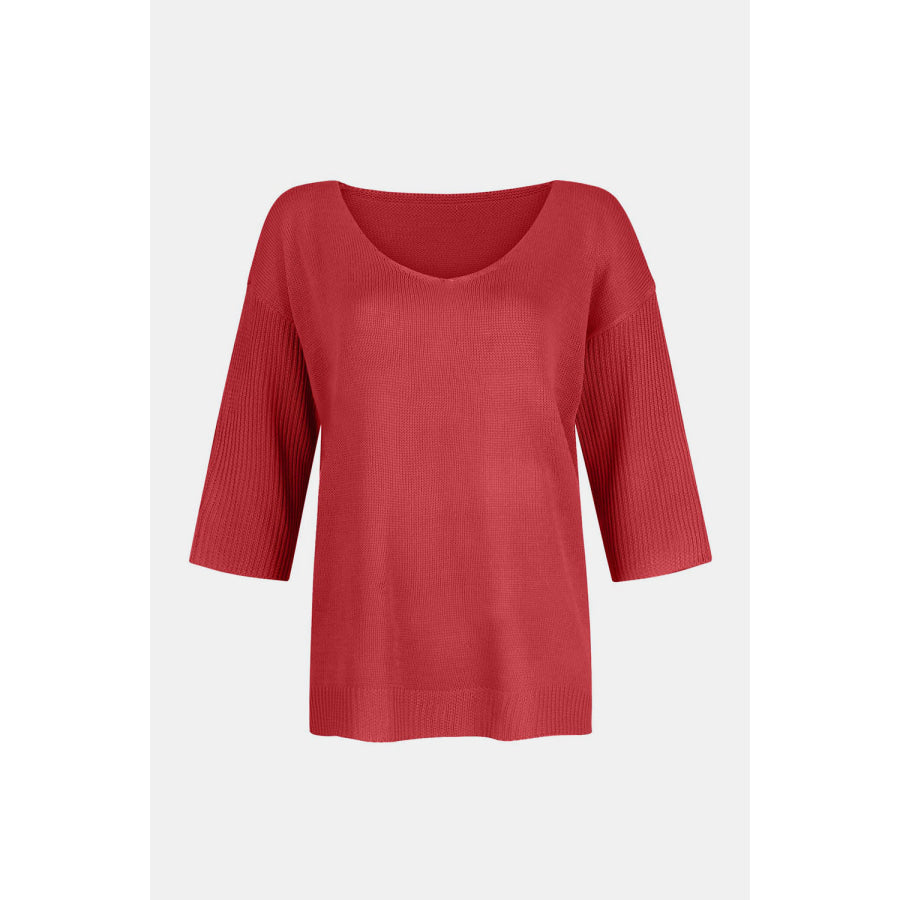 V-Neck Three-Quarter Sleeve Knit Top Apparel and Accessories