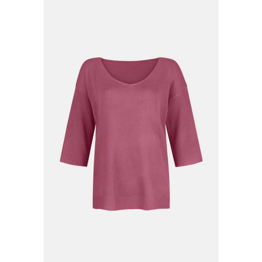 V-Neck Three-Quarter Sleeve Knit Top Apparel and Accessories