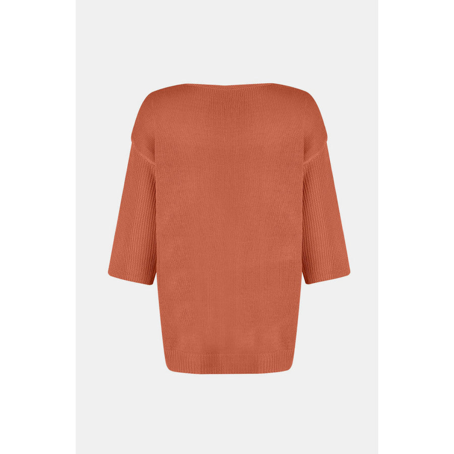 V-Neck Three-Quarter Sleeve Knit Top Apparel and Accessories