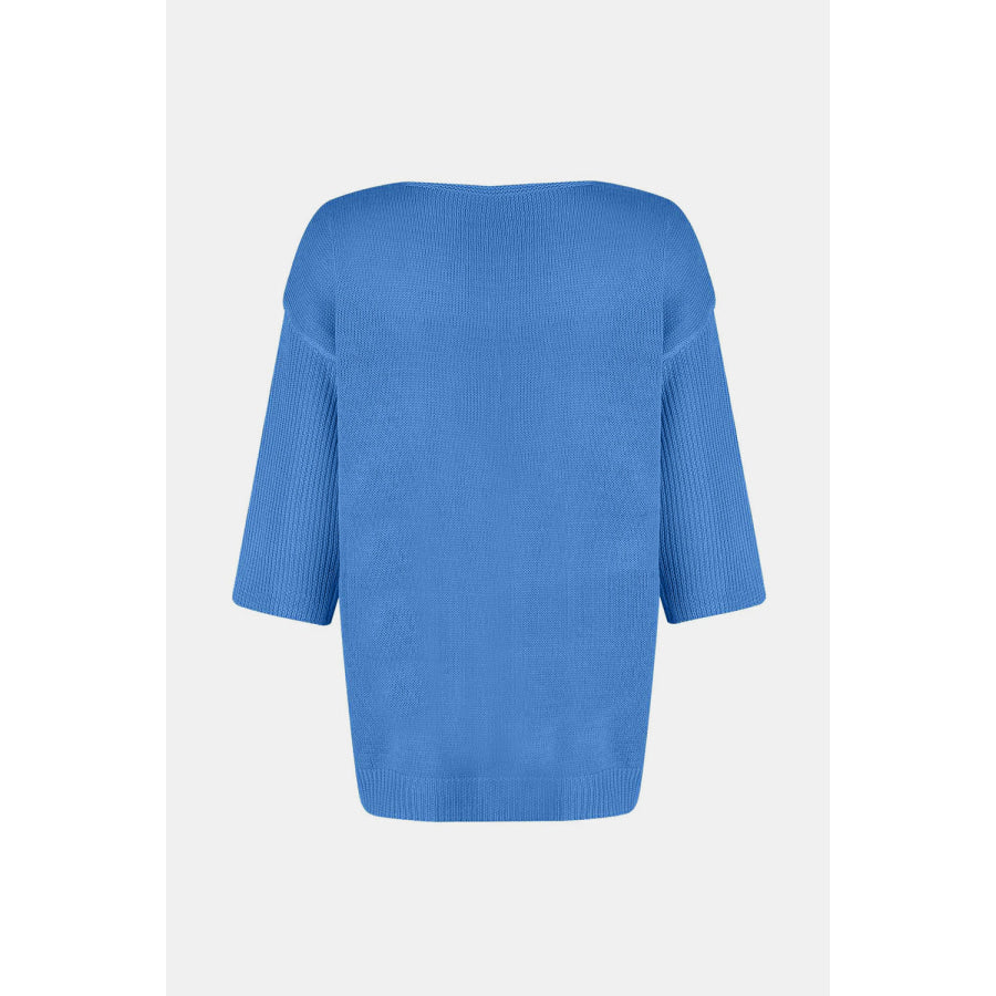 V-Neck Three-Quarter Sleeve Knit Top Apparel and Accessories