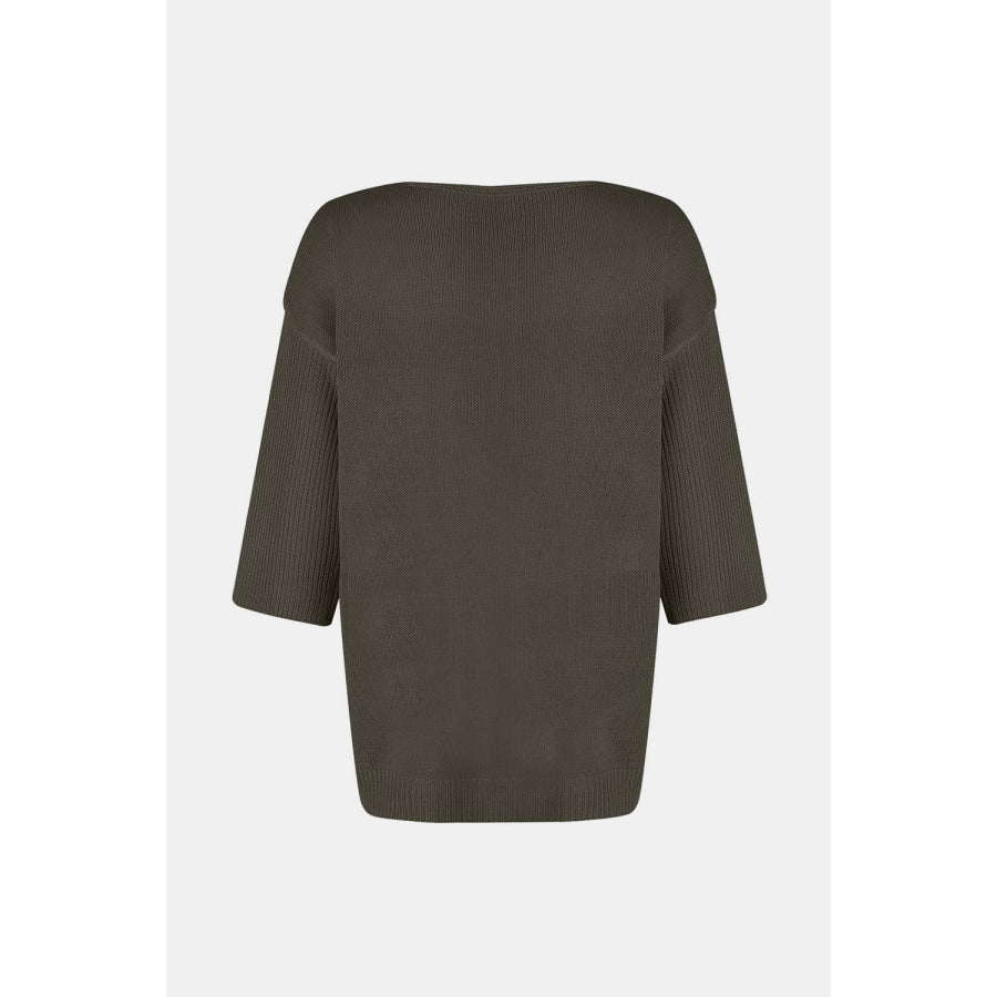 V-Neck Three-Quarter Sleeve Knit Top Apparel and Accessories