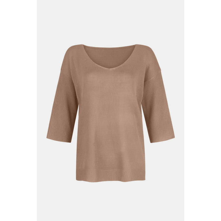 V-Neck Three-Quarter Sleeve Knit Top Apparel and Accessories