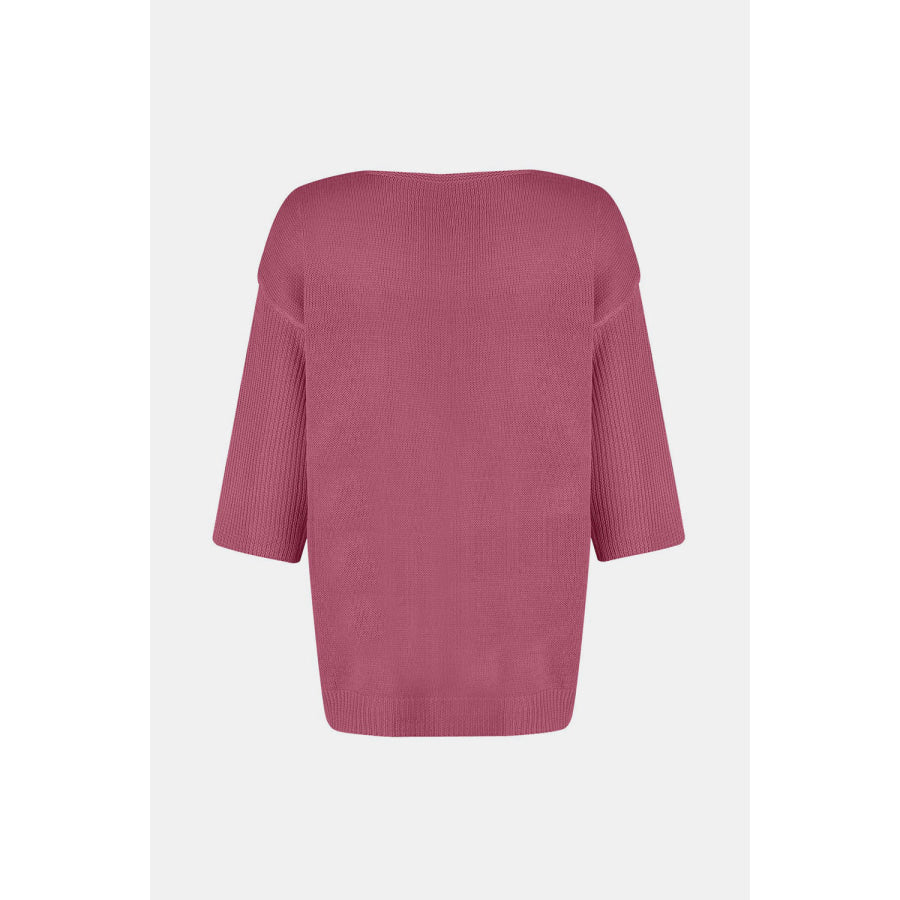 V-Neck Three-Quarter Sleeve Knit Top Apparel and Accessories