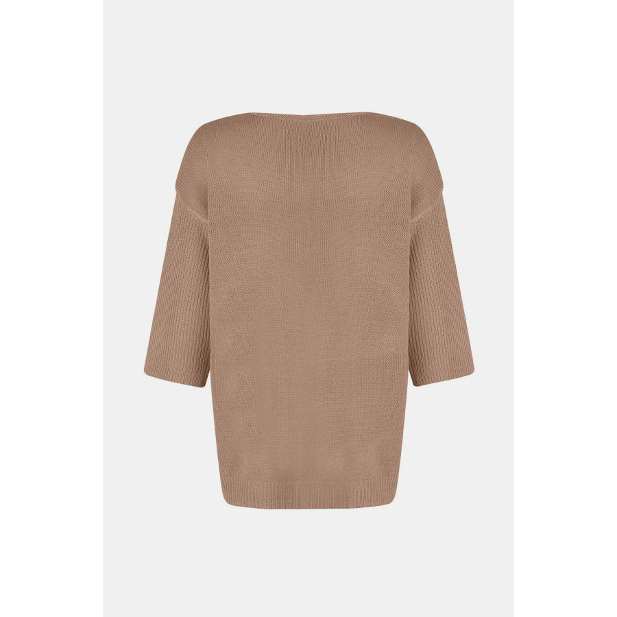 V-Neck Three-Quarter Sleeve Knit Top Apparel and Accessories