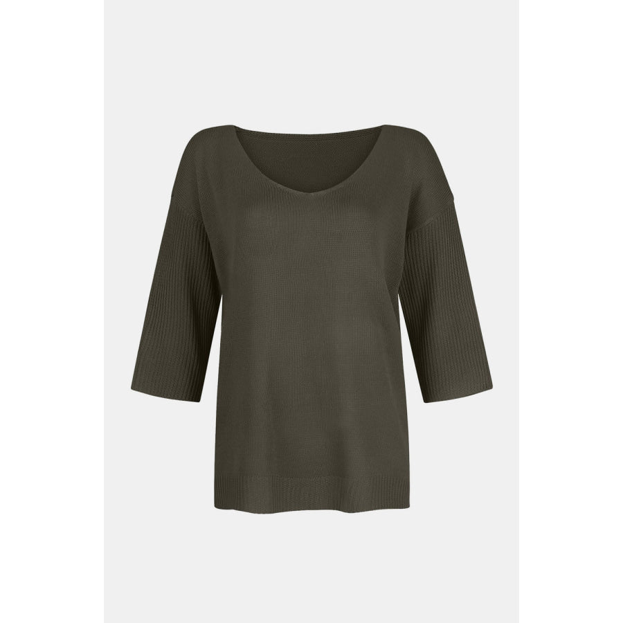 V-Neck Three-Quarter Sleeve Knit Top Apparel and Accessories