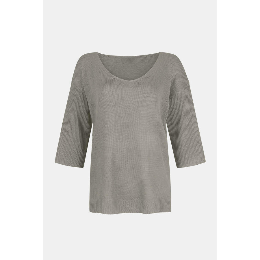 V-Neck Three-Quarter Sleeve Knit Top Apparel and Accessories