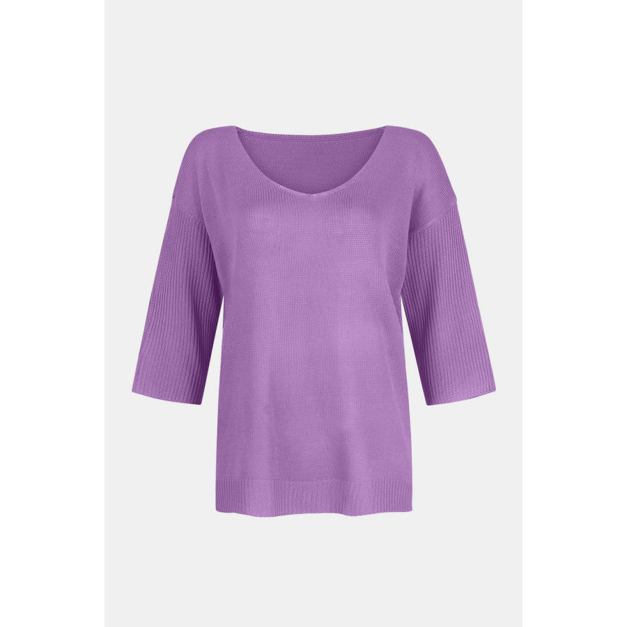 V-Neck Three-Quarter Sleeve Knit Top Apparel and Accessories