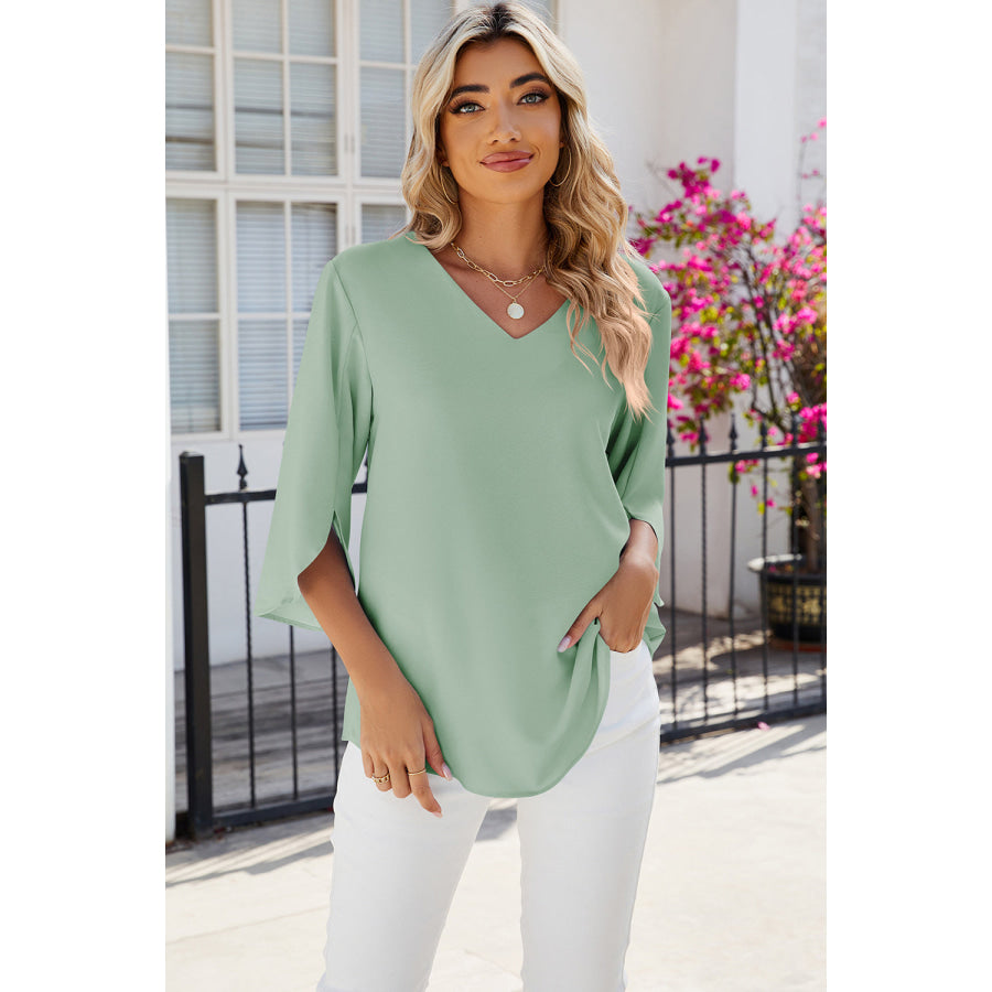 V - Neck Three - Quarter Sleeve Top Apparel and Accessories