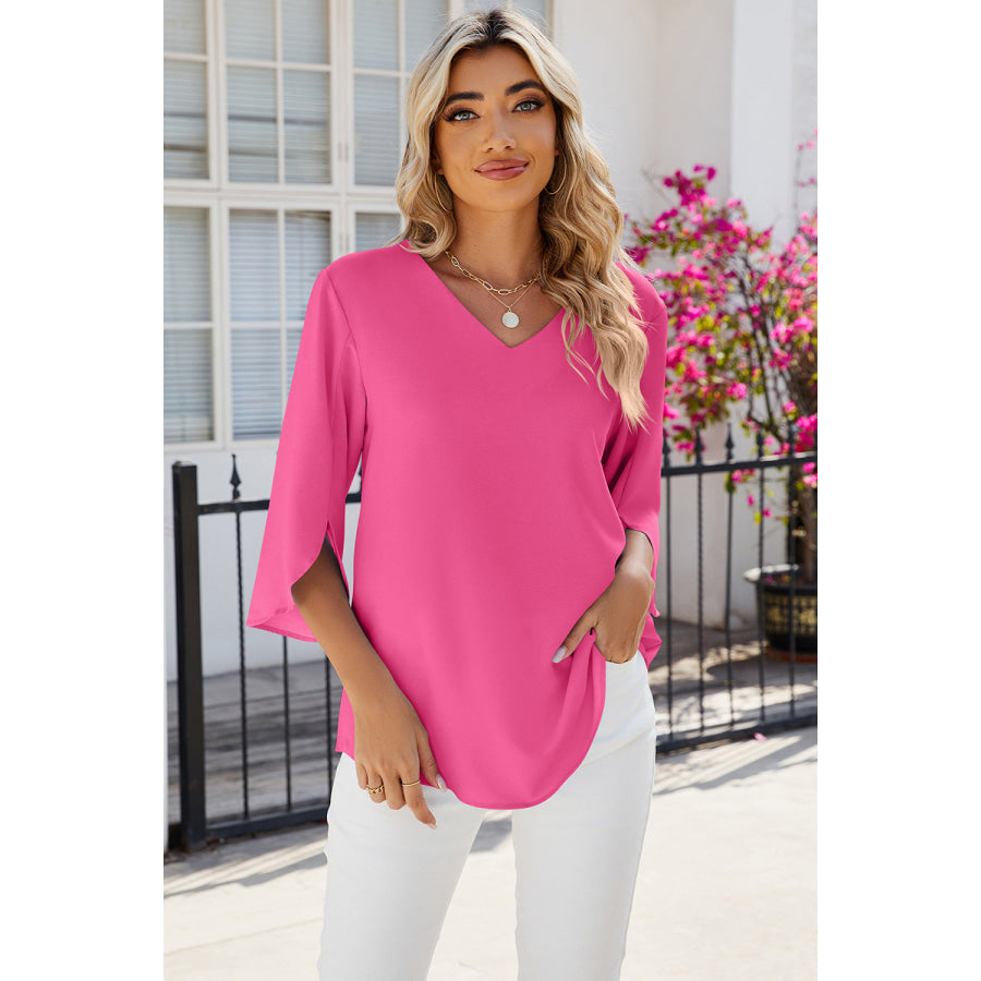 V - Neck Three - Quarter Sleeve Top Apparel and Accessories