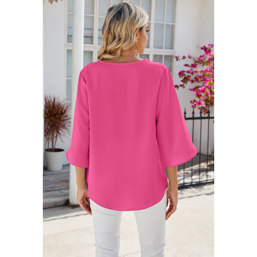 V - Neck Three - Quarter Sleeve Top Apparel and Accessories