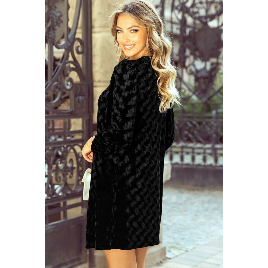 V-Neck Three-Quarter Sleeve Velvet Mini Dress Apparel and Accessories