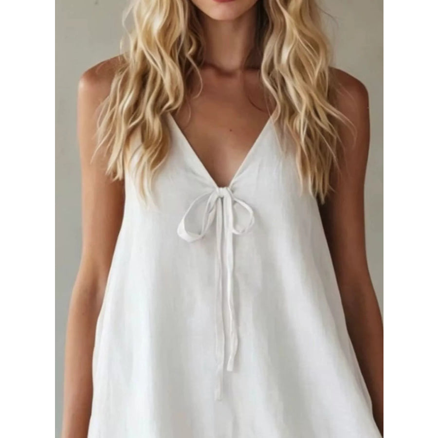 V-Neck Tie Front Ruffle Hem Mini Dress Apparel and Accessories