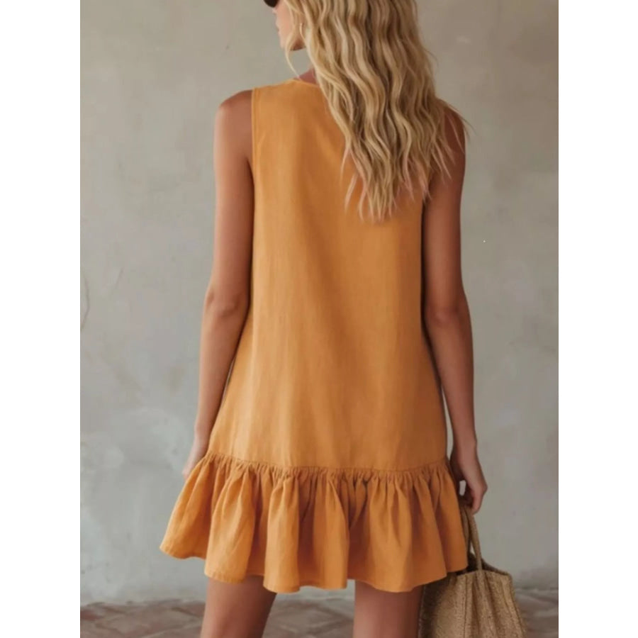 V-Neck Tie Front Ruffle Hem Mini Dress Apparel and Accessories