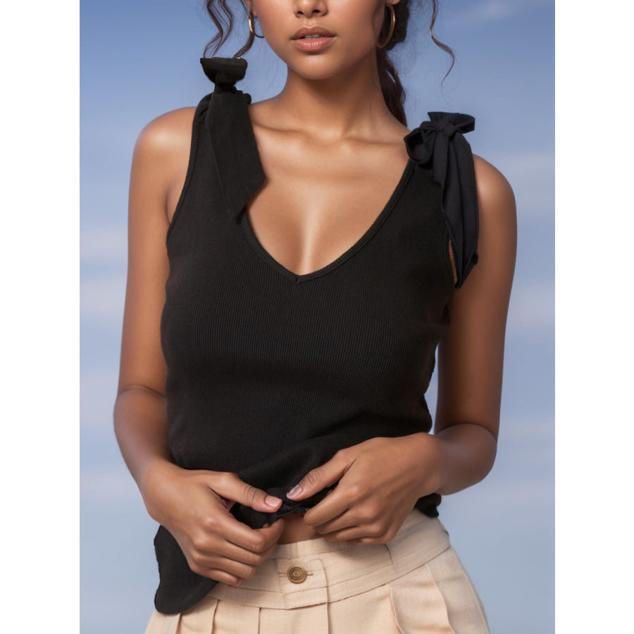 V-Neck Tie Shoulder Tank Black / S Apparel and Accessories