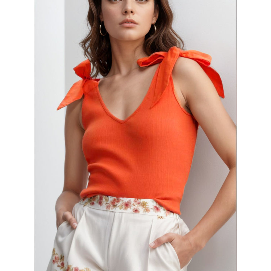 V-Neck Tie Shoulder Tank Orange / S Apparel and Accessories