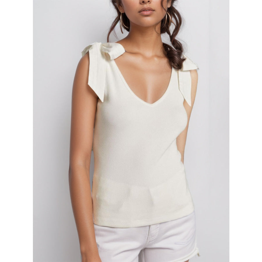 V-Neck Tie Shoulder Tank White / S Apparel and Accessories