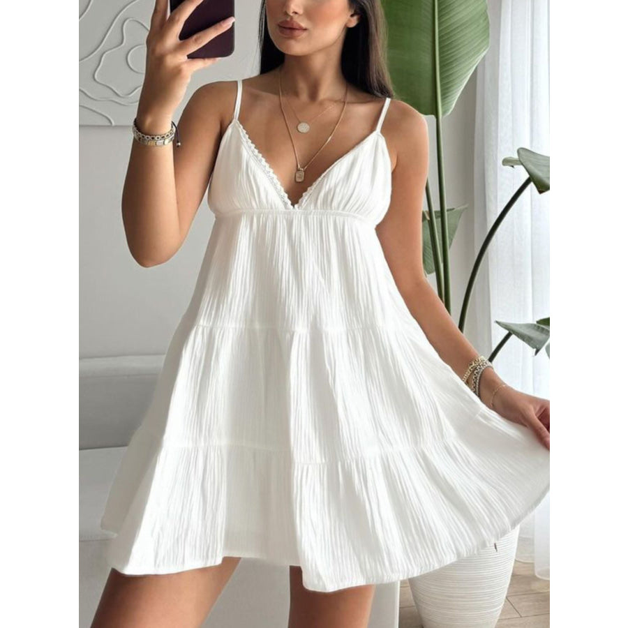 V-Neck Tiered Mini Dress White / S Apparel and Accessories
