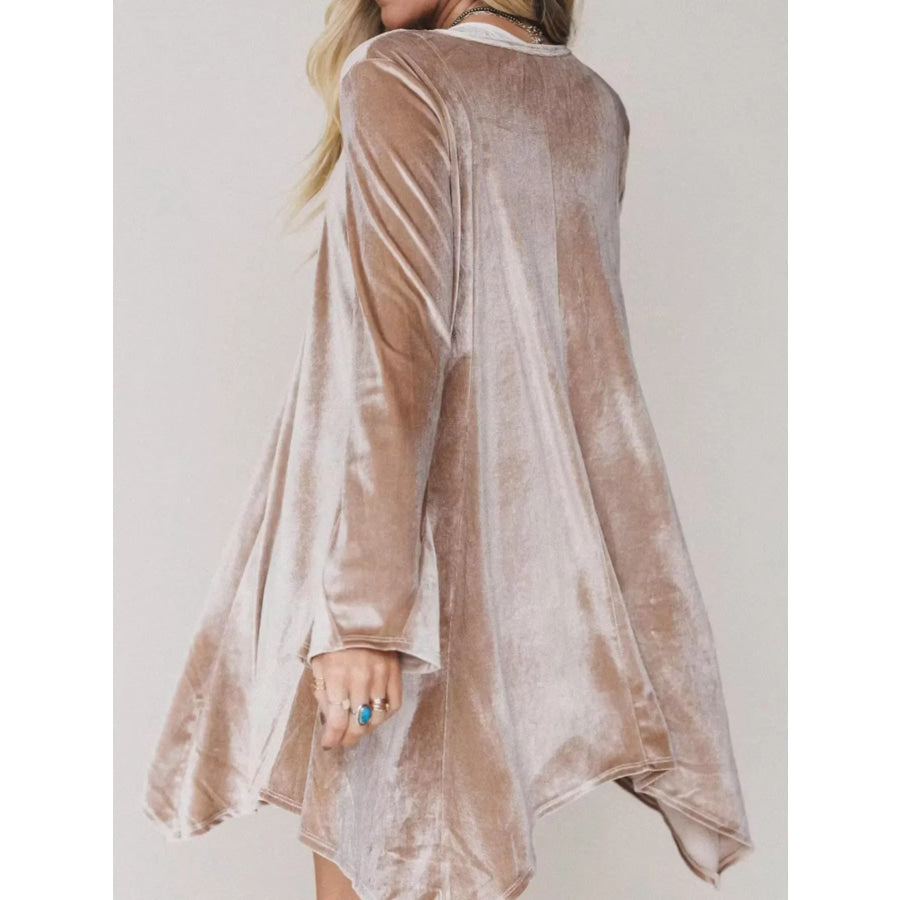 V-Neck Velvet Swing Asymmetrical Dress with Pockets