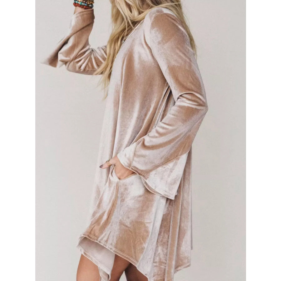 V-Neck Velvet Swing Asymmetrical Dress with Pockets
