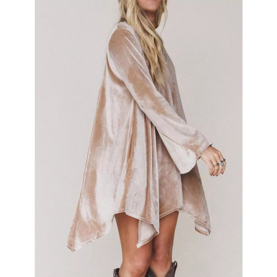 V-Neck Velvet Swing Asymmetrical Dress with Pockets