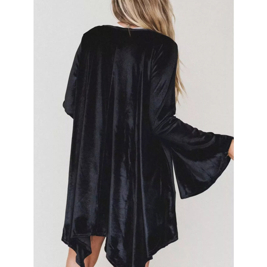 V-Neck Velvet Swing Asymmetrical Dress with Pockets