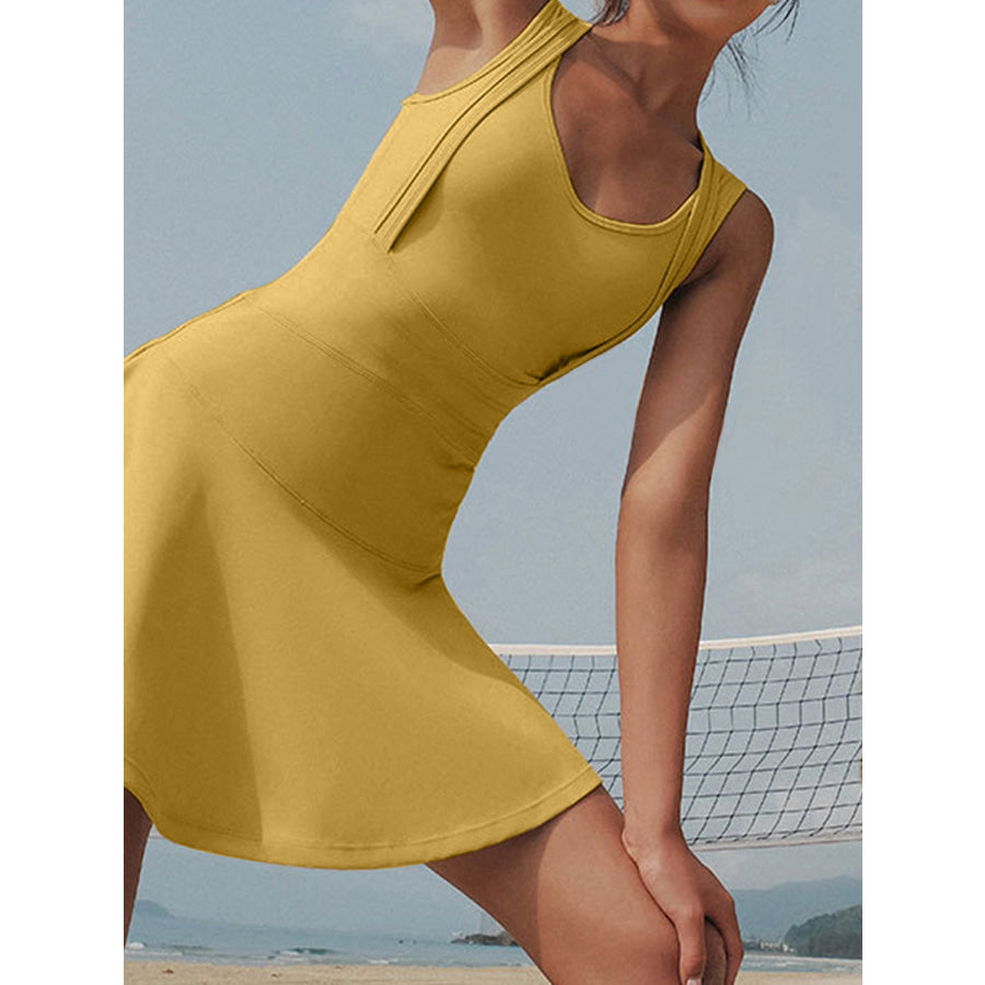 V - Neck Wide Strap Active Dress with Unitard Liner Apparel and Accessories