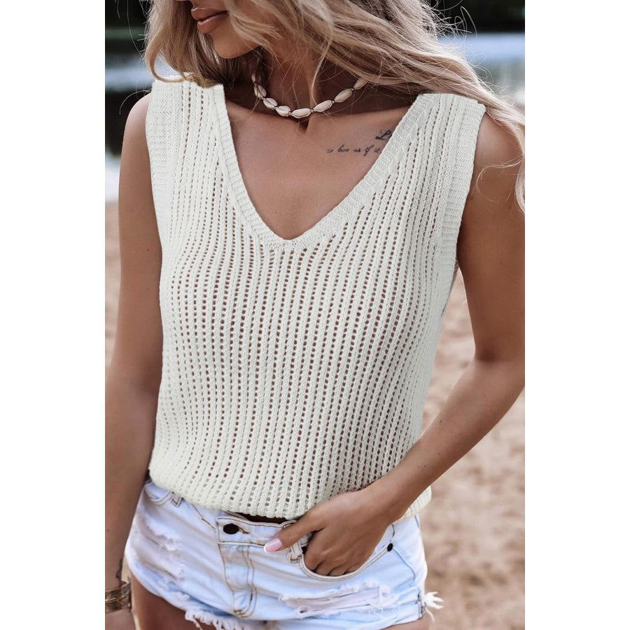 V - Neck Wide Strap Knit Vest White / S Apparel and Accessories