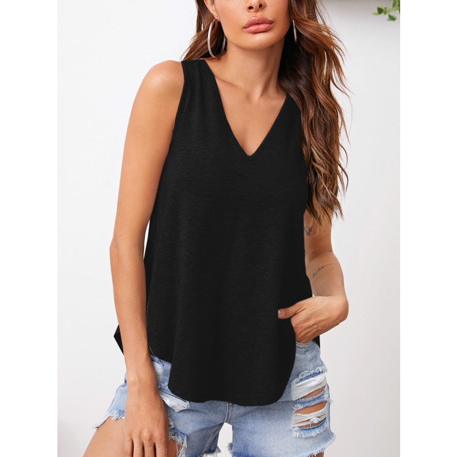 V - Neck Wide Strap Tank Black / S Apparel and Accessories