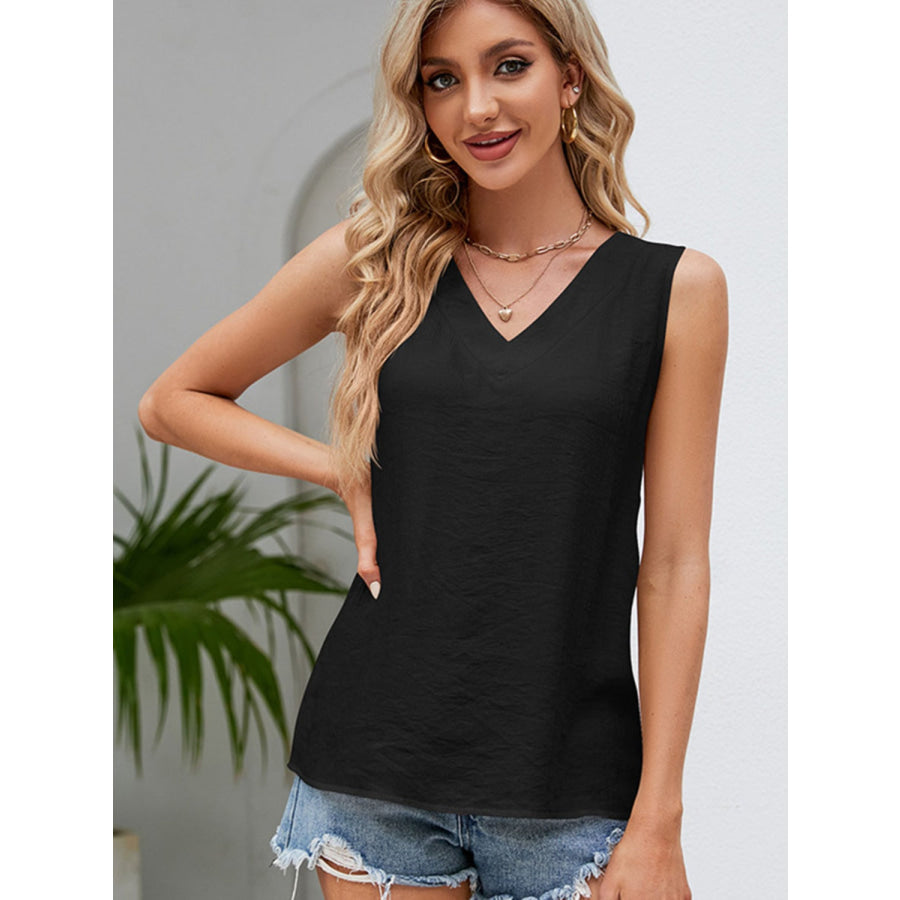 V - Neck Wide Strap Tank Black / S Apparel and Accessories