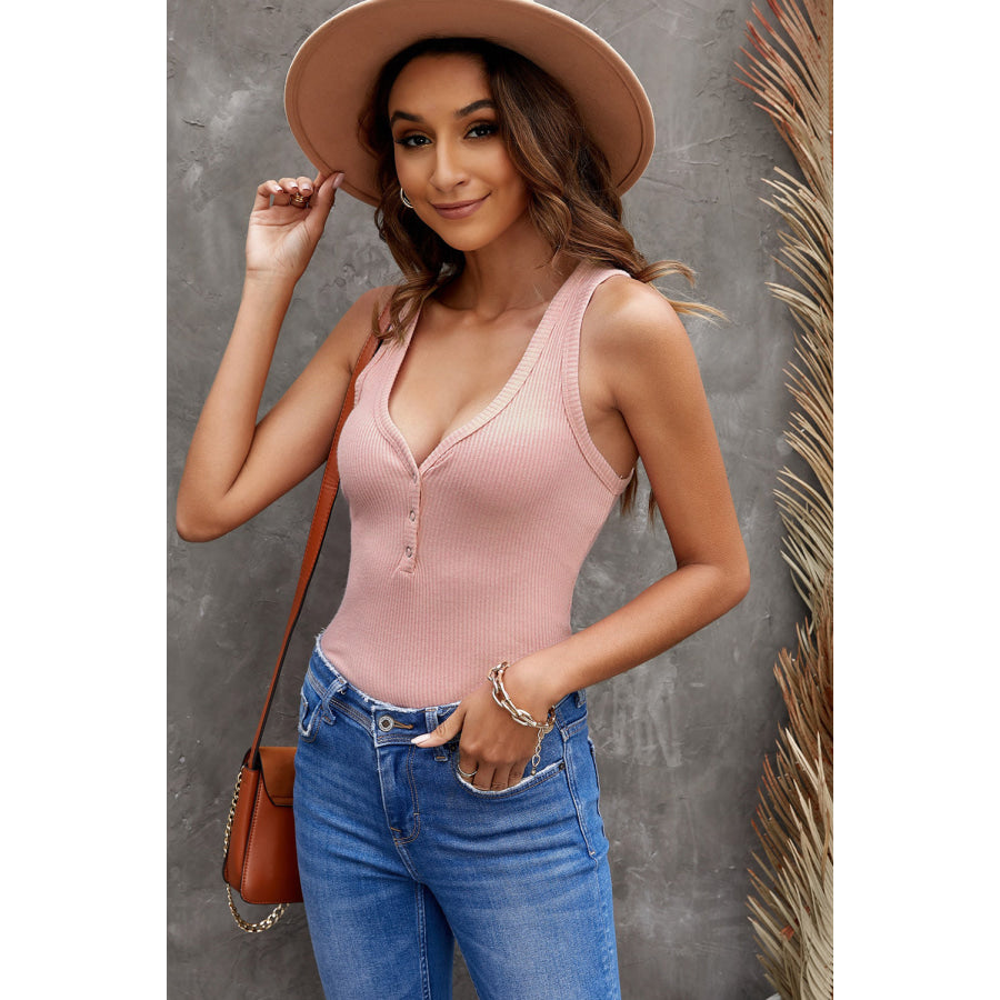 V - Neck Wide Strap Tank Blush Pink / S Apparel and Accessories