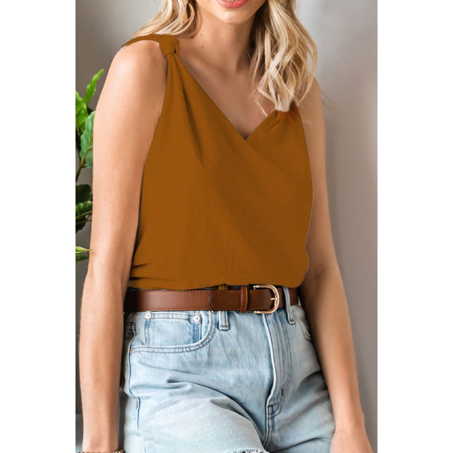 V-Neck Wide Strap Tank Caramel / XS Apparel and Accessories