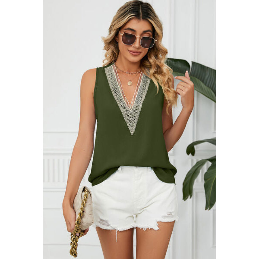 V - Neck Wide Strap Tank Green / S Apparel and Accessories