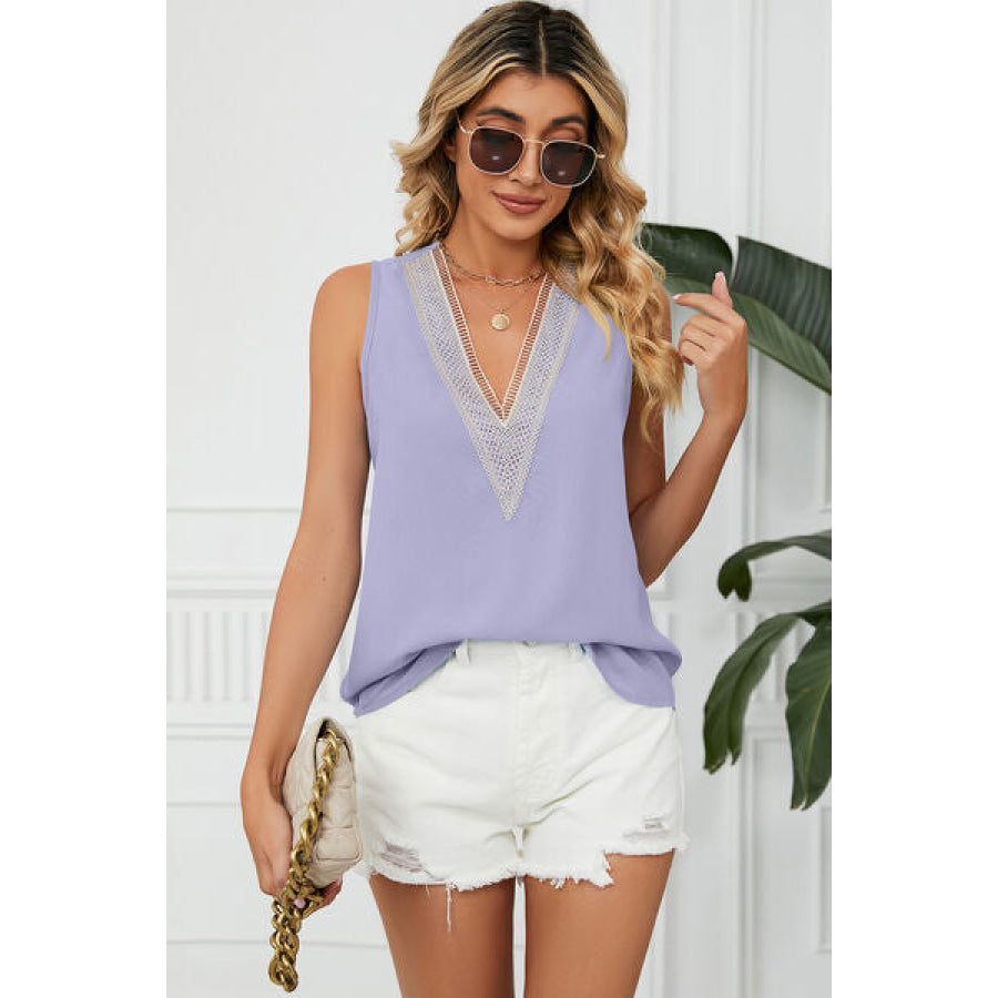 V - Neck Wide Strap Tank Lavender / S Apparel and Accessories