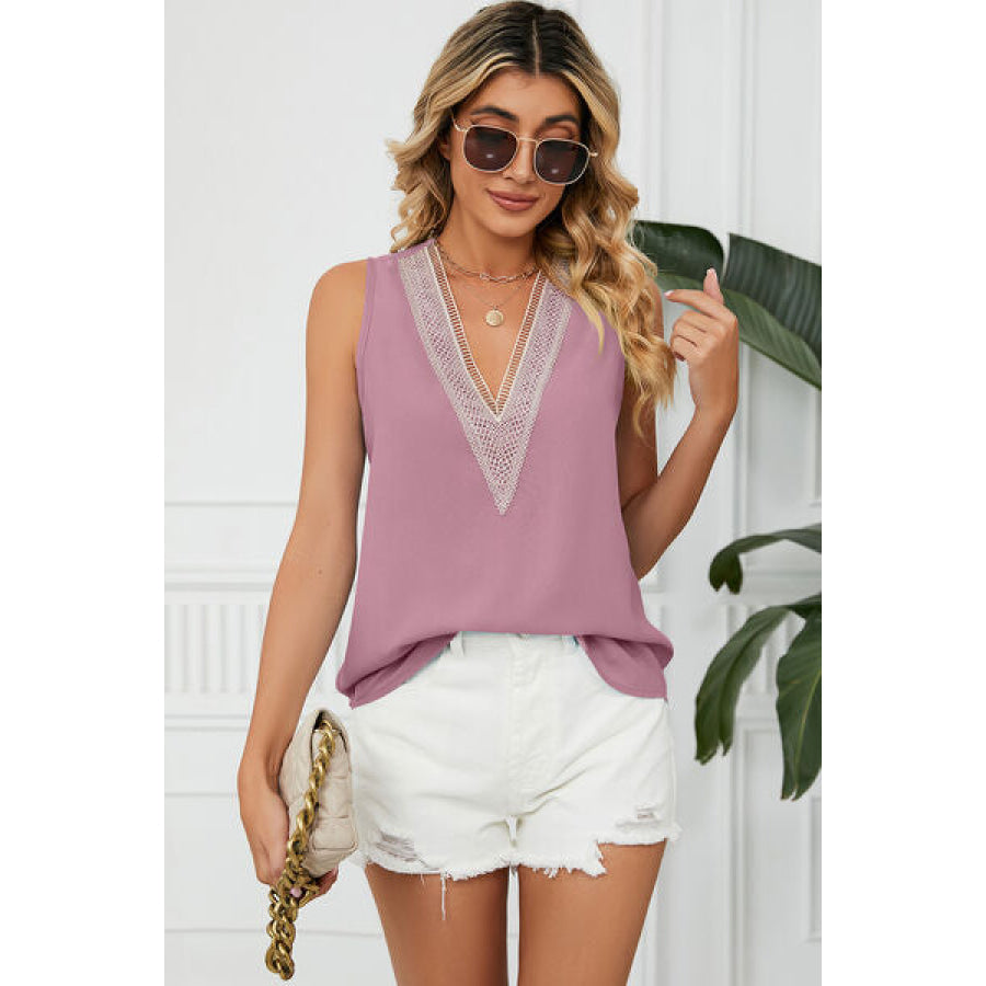 V - Neck Wide Strap Tank Light Mauve / S Apparel and Accessories