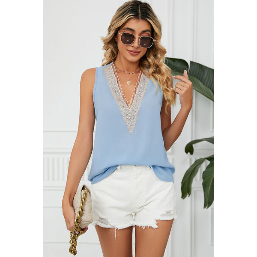 V - Neck Wide Strap Tank Pastel Blue / S Apparel and Accessories