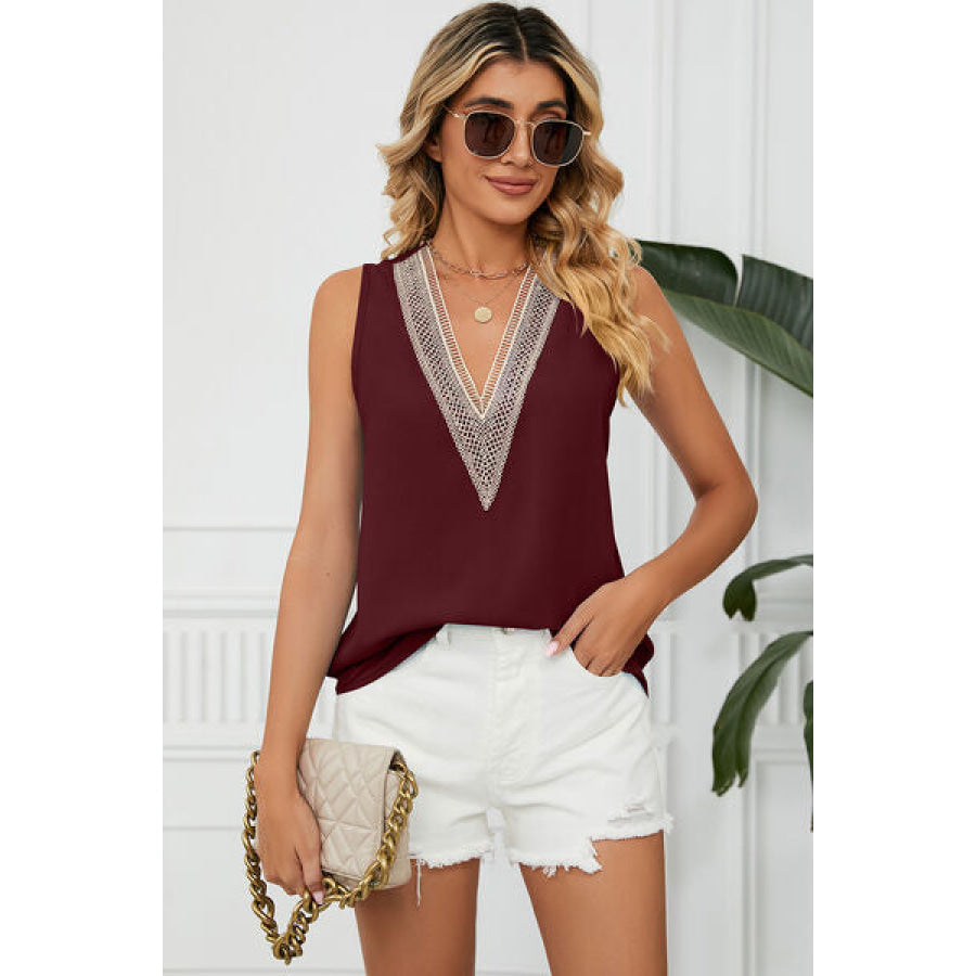 V - Neck Wide Strap Tank Wine / S Apparel and Accessories