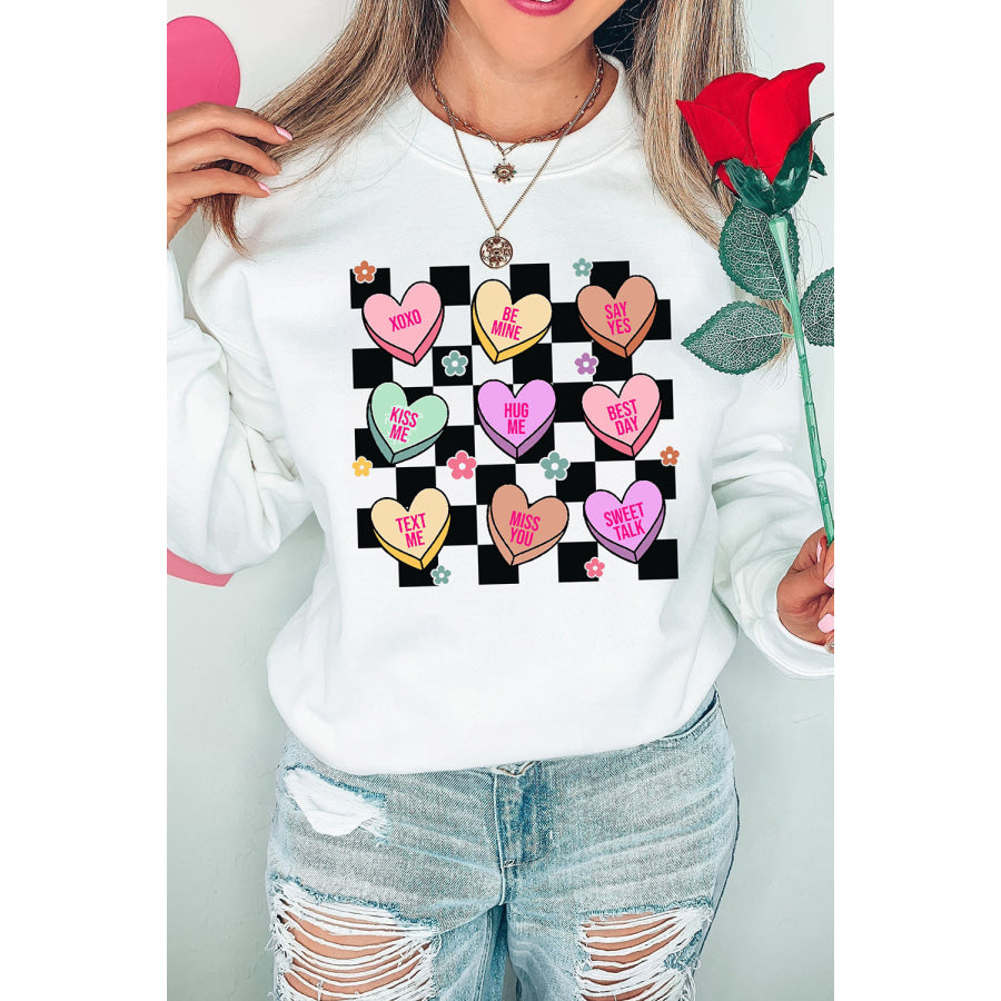 Valentine’s Day Checkered Heart Long Sleeve Sweatshirt Apparel and Accessories